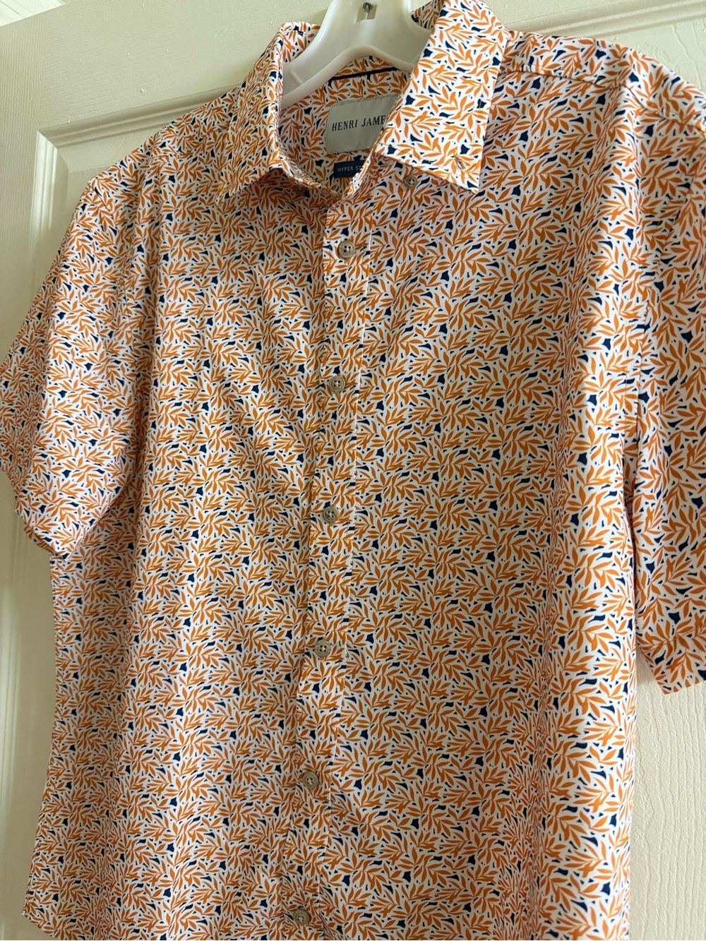 Men's Short-Sleeve Orange Floral Button-Down Shirt - Picture 3 of 7